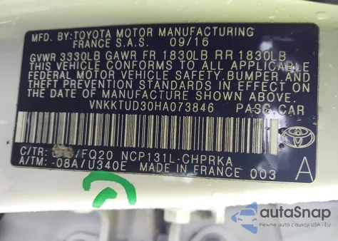 2017 Toyota Yaris L from USA, damaged, VIN VNKKTUD30HA073846